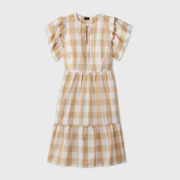 Who What Wear Dresses & Skirts - Who What Wear Checkered Midi Dress in Tan and White size XL